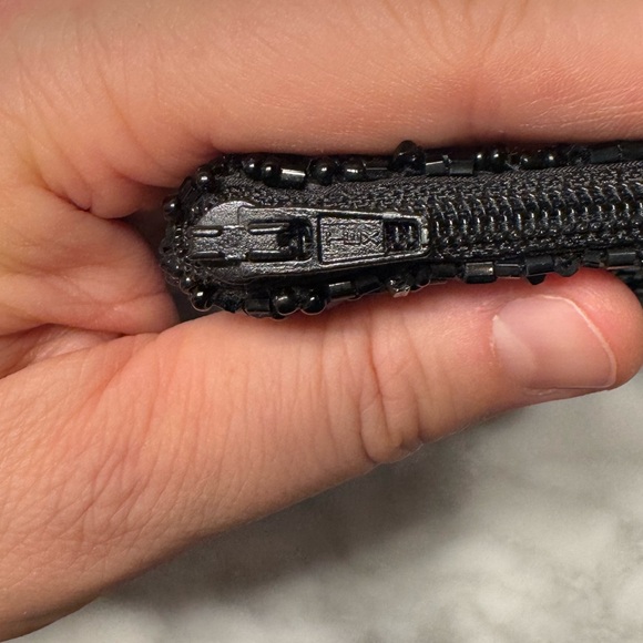 MOYNA “WTF” Black and White Beaded Zipper Pouch 5x3” - Picture 10 of 13